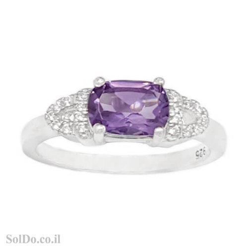טבעת מכסף משובצת אבן אמטיסט ואבני זרקון RG6297 | תכשיטי כסף 925 | טבעות כסף