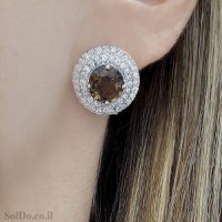 עגילים מכסף משובצים אבני סמוקי טופז ואבני זרקון A8979 | תכשיטי כסף 925 | עגילי כסף