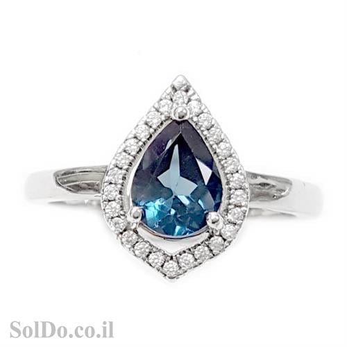 טבעת מכסף משובצת אבן טופז כחולה בצורת טיפה וזרקונים RG5980 | תכשיטי כסף 925 | טבעות כסף