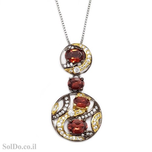 תליון מכסף משובץ אבני גרנט ושילוב גולדפילד T6129 | תכשיטי כסף