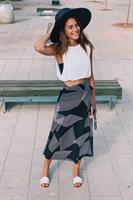 חצאית מעטפת הדפס גאומטרי שחור-לבן