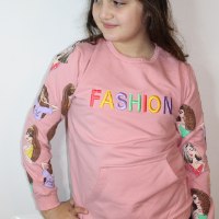 טוניקה בנות הדפס שרוול ורוד עתיק