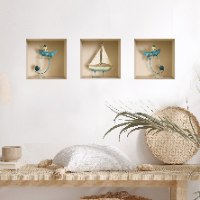 שלישיית מדבקות קיר נישה סירות  דגם 052