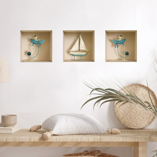 שלישיית מדבקות קיר נישה סירות  דגם 052