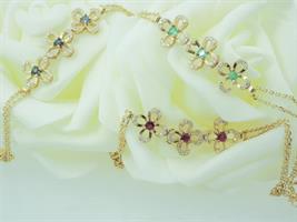 צמיד פרחים זהב אבן חן ויהלומים 0.18 קרט