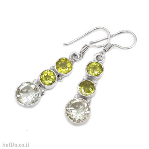 עגילי כסף בשילוב אבני אמטיסט ירוק ופרידוט  A8868 | תכשיטי כסף | עגילי כסף