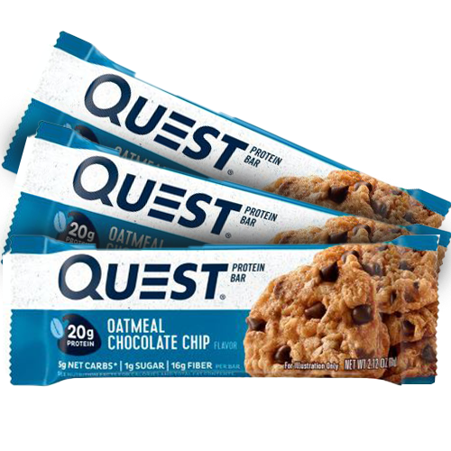 3 חטיפי חלבון שיבולת שועל ושוקלד צ'יפ, קווסט