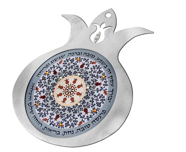 רימון גדול מסגרת נירוסטה בשילוב הדפסים צבעוניים ואבני סברובסקי - DRL5