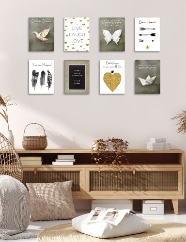 נוצות, חיצים שחור לבן, פרפר, עגור וסירה קיפולי נייר, לב זהב ועוד עם משפטים מעוררי השראה 809