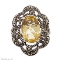 טבעת מכסף משובצת אבני סיטרין ומרקזטים RG1706 | תכשיטי כסף 925 | טבעות כסף