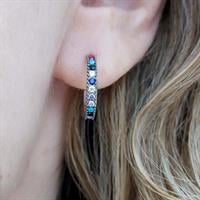 עגילי חישוק מכסף משובצים  אבני זרקון צבעוניות A8387 | תכשיטי כסף 925