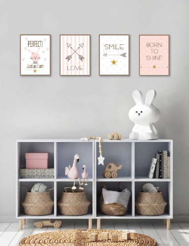 סט של 4 תמונות השראה לחדר תינוקת וילדה דגם 02