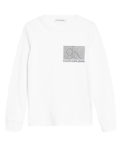 חולצה בייסיק ארוכה לבנה לוגו אפור CALVIN KLEIN- מידות 4Y-16Y