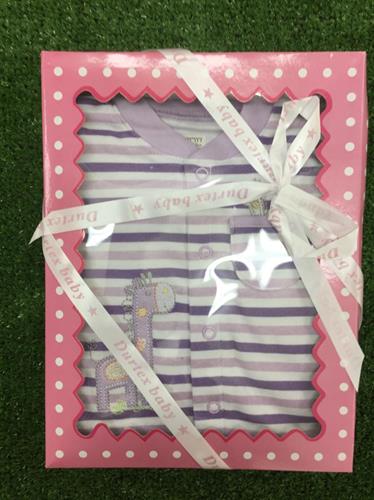 אוברול טריקו ארוך + כובע - סגול ולילך פסים - ג'ירפות