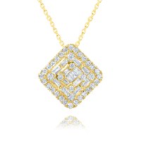 שרשרת תליון ריבוע זהב צהוב 14 קראט משובץ יהלומים