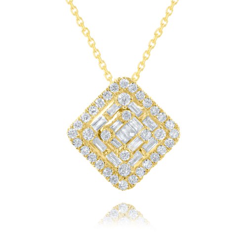 שרשרת תליון ריבוע זהב צהוב 14 קראט משובץ יהלומים