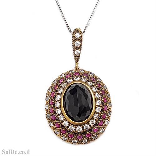 תליון מכסף סגנון ויקטוריאני משובץ  אבני זרקון צבעוניות וציפוי נחושת T8838 | תכשיטי כסף