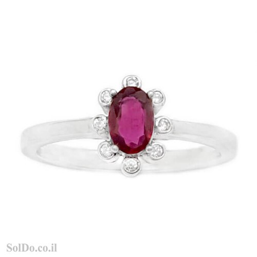 טבעת מכסף משובצת אבן רובי אדומה ואבני זרקון RG6236 | תכשיטי כסף 925 | טבעות כסף