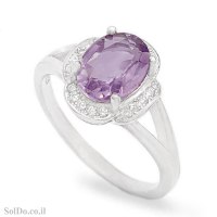 טבעת מכסף משובצת אבן אמטיסט ואבני זרקון RG6313 | תכשיטי כסף 925 | טבעות כסף