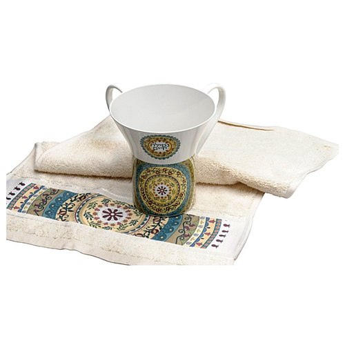 סט נטלה לנטילת ידיים ומגבת תואמת דגם מנדלה