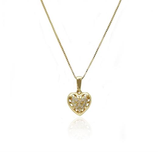 שרשרת ותליון לב משובץ יהלומים מעוטר