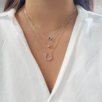 שרשרת עין הרע עם יהלומים ואבן חן בזהב 14 קראט