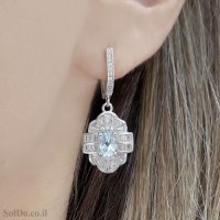 עגילים תלויים ותליון מכסף משובצים אבני טופז כחולה ואבני זרקון S1741