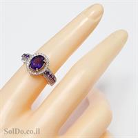 טבעת כסף משובצת אבני אמטיסט וזרקונים RG6103 | תכשיטי כסף 925 | טבעות כסף