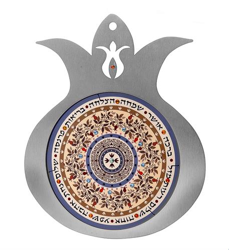 רימון גדול מסגרת נירוסטה בשילוב הדפסים צבעוניים ואבני סברובסקי - DRL2