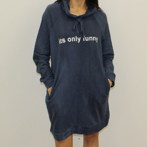 שמלה נשים בטיק קפוצ'ון כיסים כחול