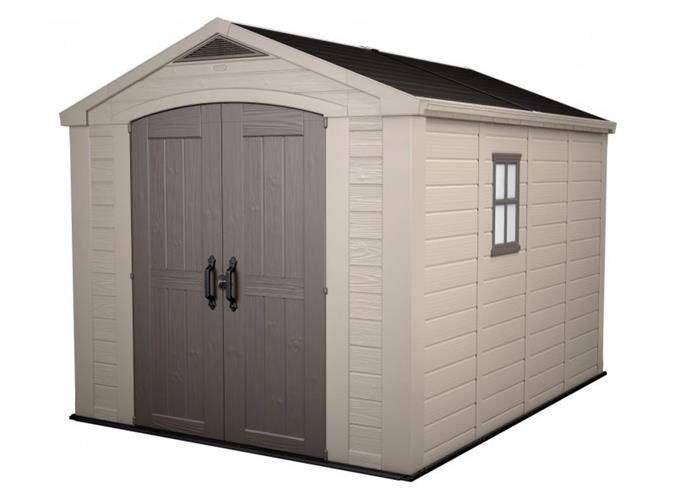 מחסן גינה עשוי פלסטיק דגם פקטור 11*8  במידות 2.56X3.30