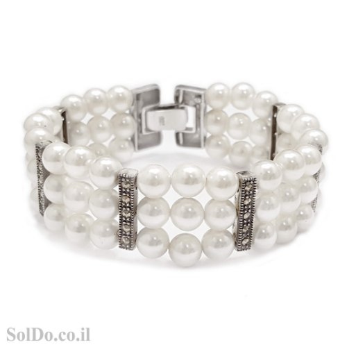 צמיד מכסף מעוצב פנינים משובץ מרקזטים Z3141 | תכשיטי כסף 925 | צמידי כסף