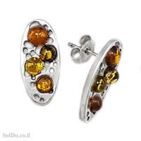 עגילים מכסף צמודים בשילוב ענבר בלטי אמיתי  מיקס צבעים A8699