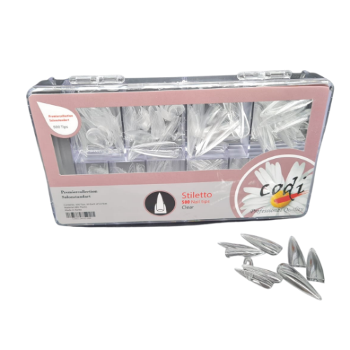 קופסא לציפורניים סטילטו שפיץ שקוף (500 יחידות)