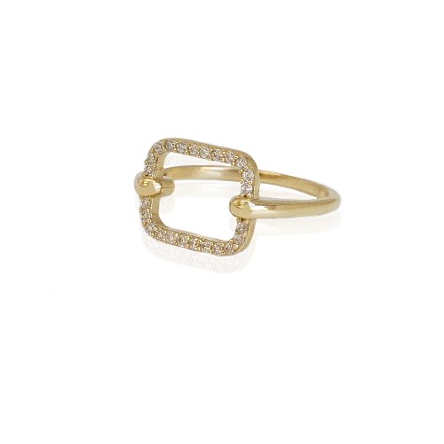 טבעת מרובעת מזהב וזרקונים