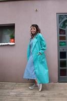 מעיל טרנץ' תכלת ארוך Trench Coat מידה XL/XXL