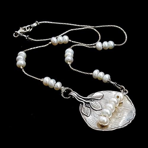 תליון כסף מעוצב פנינים כולל לשרשרת T7465 | תכשיטי כסף 925