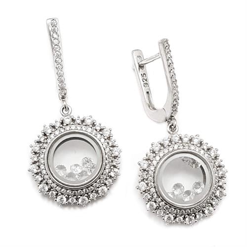 עגילי כסף תלויים משובצים אבני זרקון וקריסטלים A8557 | תכשיטי כסף 925