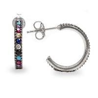 עגילי חישוק מכסף משובצים  אבני זרקון צבעוניות A8387 | תכשיטי כסף 925
