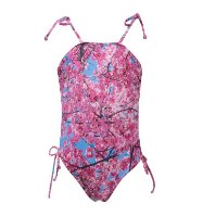 בגד ים שלם עם קשרים בצדדים יפן ורוד VIEW - מידות 2-16 שנים