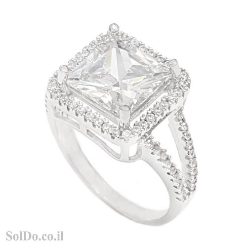 טבעת מכסף משובצת אבן זרקו מרובעת ואבני זרקון  RG6203 | תכשיטי כסף | טבעות כסף