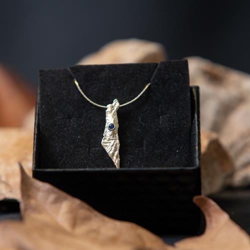 תליון ארץ ישראלי כסף טהור עם זרקון כחול