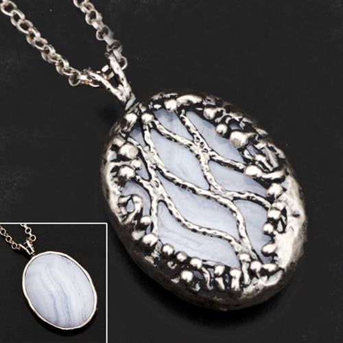 תליון כסף דו צדדי משובץ אבן אגת T8388