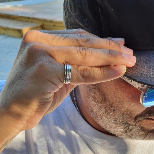 R-57     טבעת מסתובבת לגבר  כסף בשילוב זהב 14k חריטה - Love,Health,Happiness