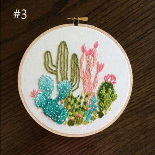 ערכת ריקמה בחישוק  -  גינת קקטוסים ורוד