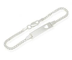 צמיד כסף חוליות לנערה עם פלטה ולב