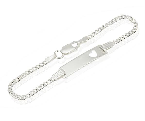 צמיד כסף חוליות לנערה עם פלטה ולב