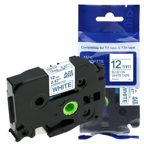 סרט סימון תואם כחול על רקע לבן Brother Compatible TZe-233 12mmx8m