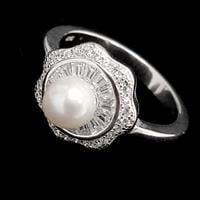 טבעת משובצת פנינה לבנה וזרקונים RG1857 | תכשיטי כסף | טבעות כסף