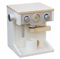 spty-d134 - מכונת קפה מעץ צעצוע לילדים בצבעי לבן ועץ, קפיץ קפוץ
